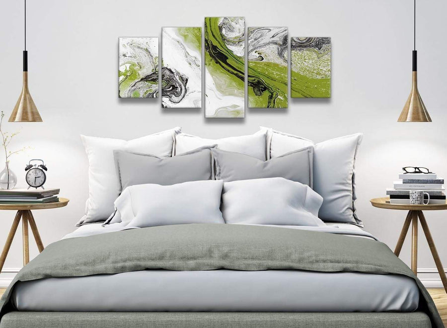 5 Panel Lime Green and Grey Swirl Abstract Dining Room Canvas Pictures Decor - 5464 - 160cm XL Set Artwork