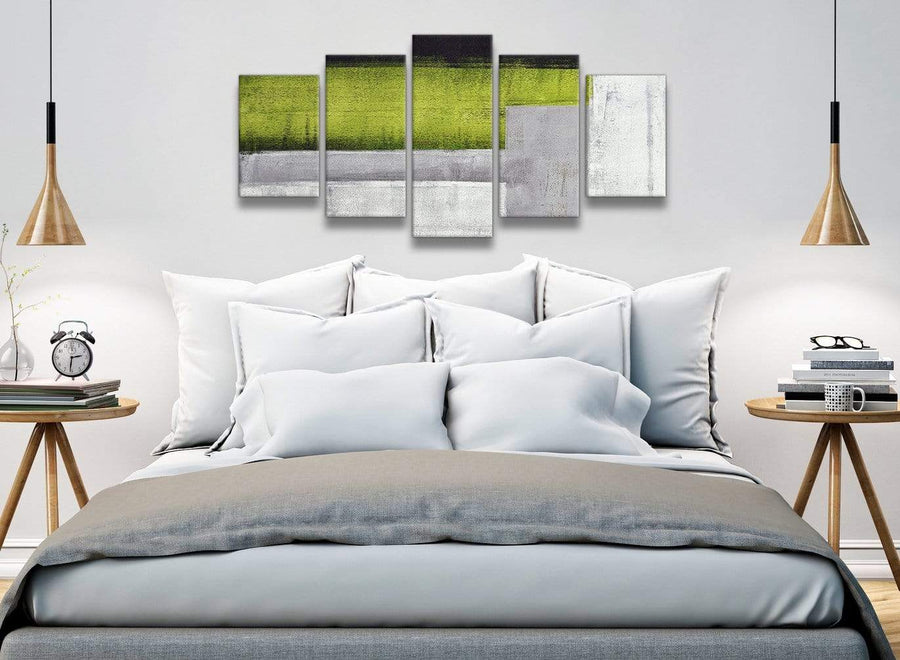 5 Panel Lime Green Grey Painting Abstract Living Room Canvas Wall Art Decorations - 5424 - 160cm XL Set Artwork