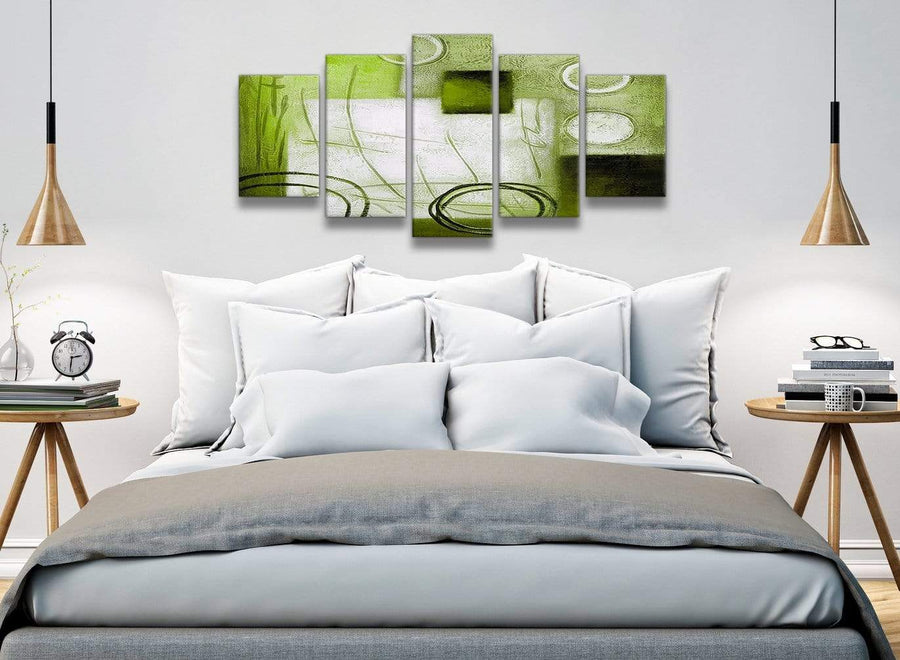 5 Piece Lime Green Painting Abstract Bedroom Canvas Pictures Decor - 5431 - 160cm XL Set Artwork