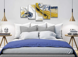 5 Piece Mustard Yellow and Blue Swirl Abstract Bedroom Canvas Wall Art Decor - 5469 - 160cm XL Set Artwork