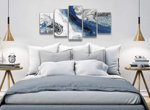 5 Piece Blue and Grey Swirl Abstract Office Canvas Wall Art Decor - 5465 - 160cm XL Set Artwork