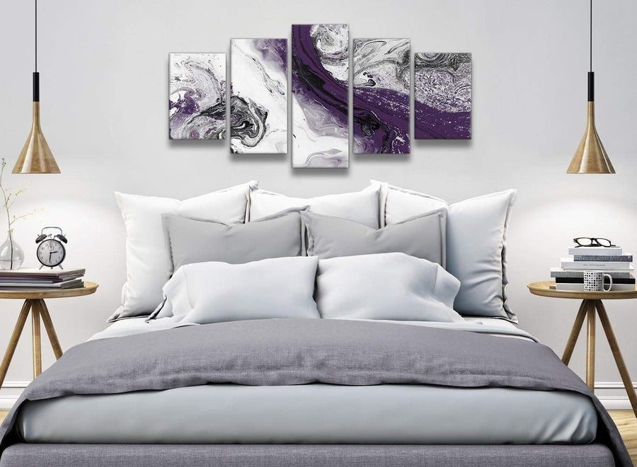 5 Panel Purple and Grey Swirl Abstract Office Canvas Wall Art Decor - 5466 - 160cm XL Set Artwork