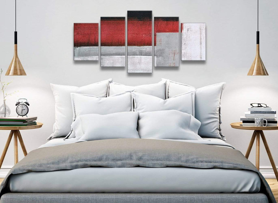 5 Piece Red Grey Painting Abstract Office Canvas Pictures Decorations - 5428 - 160cm XL Set Artwork