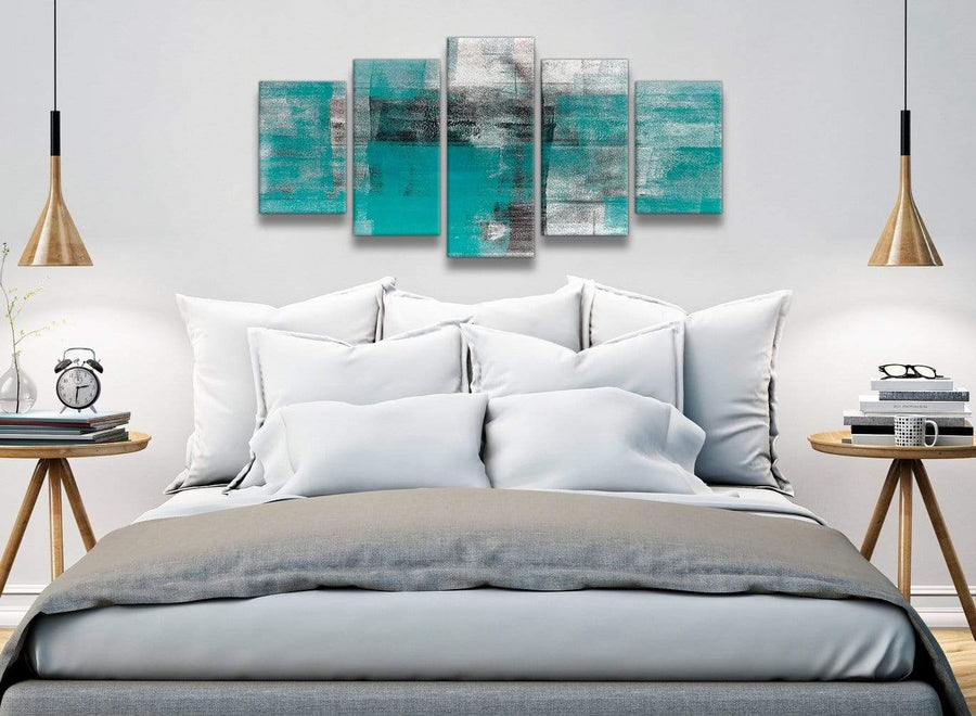 5 Piece Teal Black White Painting Abstract Bedroom Canvas Pictures Decor - 5399 - 160cm XL Set Artwork