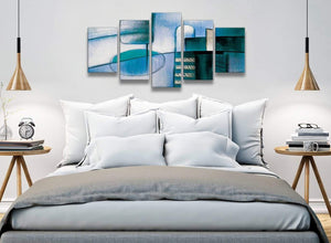 5 Piece Teal Cream Painting Abstract Dining Room Canvas Pictures Decor - 5417 - 160cm XL Set Artwork
