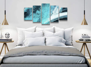 5 Piece Turquoise and White - Abstract Dining Room Canvas Pictures Decorations - 5448 - 160cm XL Set Artwork