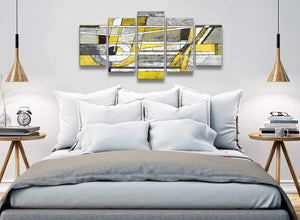 5 Panel Yellow Grey Painting Abstract Dining Room Canvas Wall Art Decorations - 5400 - 160cm XL Set Artwork