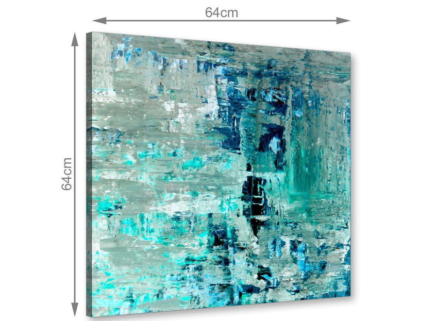 Chic Turquoise Teal Abstract Painting Wall Art Print Canvas Modern 64cm Square 1S333M For Your Hallway