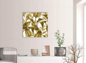 Contemporary Mustard Yellow White Tropical Leaves Canvas Modern 64cm Square 1S318M For Your Bedroom