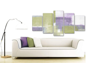 Contemporary Extra Large Lime Green Purple Abstract Painting Canvas Wall Art Print Multi 5 Set 160cm Wide For Your Kitchen-5364