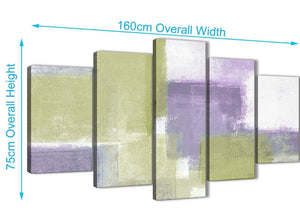 Panoramic Extra Large Lime Green Purple Abstract Painting Canvas Wall Art Print Multi 5 Set 160cm Wide For Your Kitchen-5364