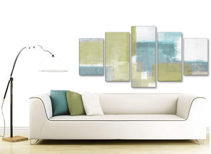 Contemporary Extra Large Lime Green Teal Abstract Painting Canvas Wall Art Print Multi 5 Set 160cm Wide For Your Dining Room-5365