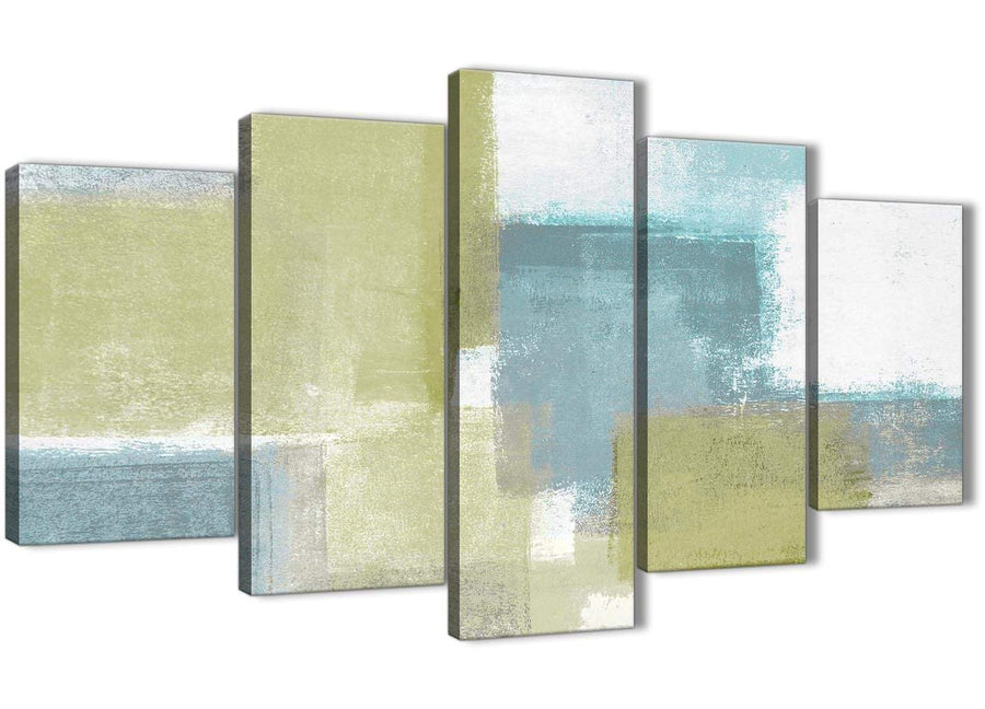 Oversized Extra Large Lime Green Teal Abstract Painting Canvas Wall Art Print Multi 5 Set 160cm Wide For Your Living Room-5365