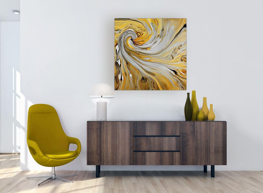 modern mustard yellow and grey spiral swirl abstract canvas modern 79cm square 1s290l for your dining room