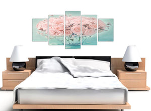 oversized extra large duck egg blue and pink roses flower floral canvas split 5 part 5287 for your living room