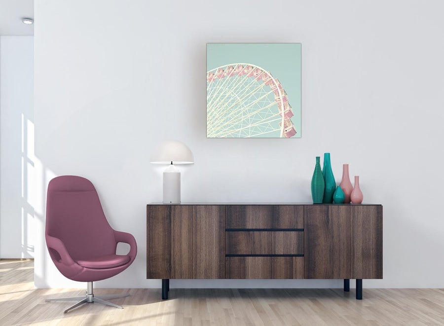contemporary shabby chic duck egg blue pink ferris wheel canvas modern 64cm square 1s282m for your girls bedroom