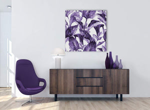 Cheap Dark Purple White Tropical Exotic Leaves Canvas Modern 79cm Square 1S322L For Your Bedroom