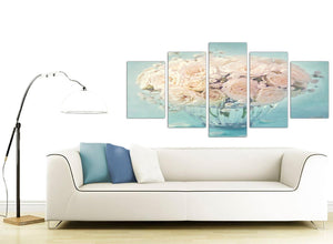 contemporary extra large duck egg blue and white roses flowers floral canvas split 5 panel 5286 for your living room