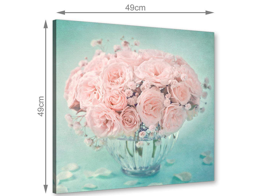 chic duck egg blue and pink roses flower floral canvas modern 49cm square 1s287s for your study