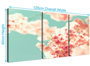 panoramic japanese cherry blossom shabby chic pink blue floral canvas split set of 3 3288 for your living room