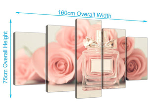 panoramic extra large shabby chic pink cream rose perfume girls bedroom floral canvas split set of 5 5285 for your bedroom