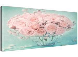 cheap duck egg blue and pink roses flower floral canvas modern 120cm wide 1287 for your living room