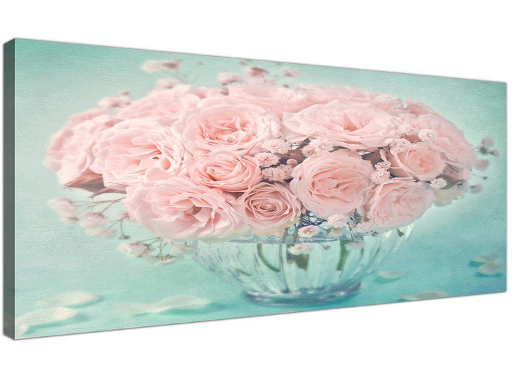 cheap duck egg blue and pink roses flower floral canvas modern 120cm wide 1287 for your living room - 1287