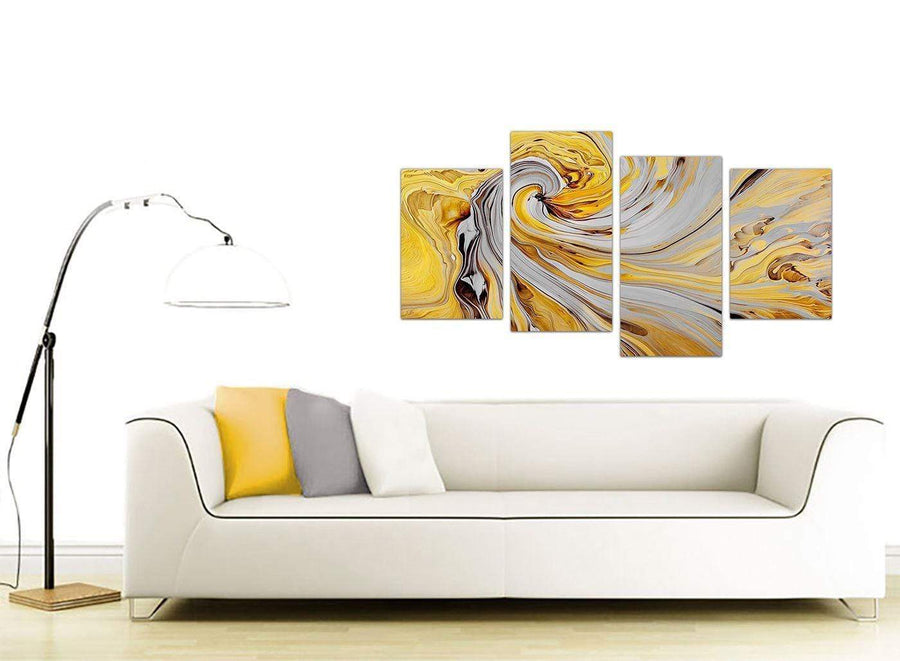 contemporary large yellow and grey spiral swirl abstract canvas split 4 set 4290 for your bedroom