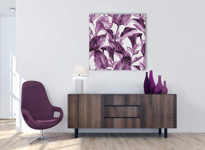 Cheap Plum Aubergine White Tropical Leaves Canvas Modern 79cm Square 1S319L For Your Girls Bedroom