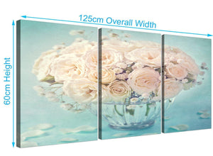 panoramic duck egg blue and white roses flowers floral canvas multi 3 part 3286 for your living room