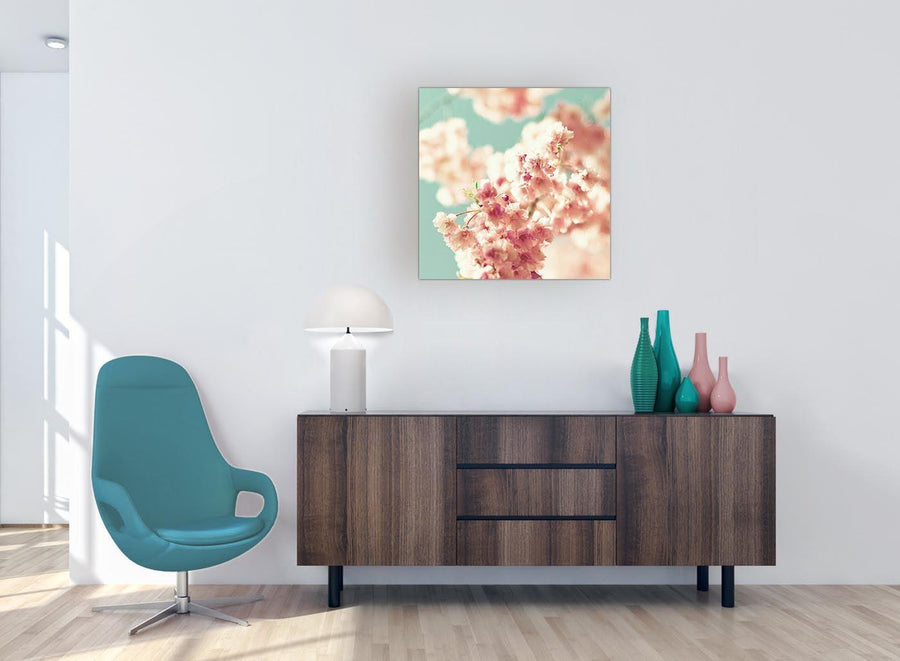 modern japanese cherry blossom shabby chic pink blue floral canvas modern 64cm square 1s288m for your living room