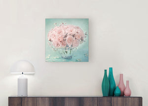 modern duck egg blue and pink roses flower floral canvas modern 49cm square 1s287s for your study