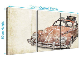 panoramic vw beetle bug rat look surfer brown volkswagen lifestyle canvas split set of 3 3279 for your boys bedroom