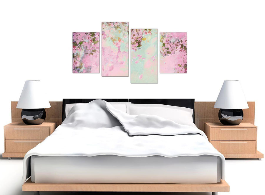 oversized large shabby chic pale dusky pink flowers floral canvas split 4 set 4281 for your girls bedroom