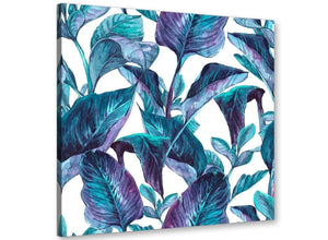 Modern Turquoise And White Tropical Leaves Canvas Modern 49cm Square 1S323S For Your Dining Room