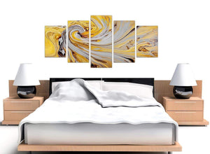 oversized extra large yellow and grey spiral swirl abstract canvas split 5 set 5290 for your bedroom
