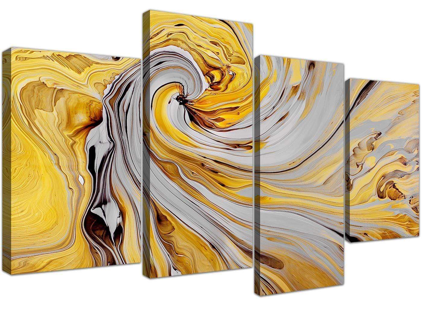 Mustard Yellow and Grey Spiral Swirl - Abstract Canvas Modern