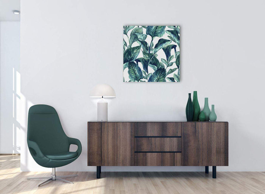 Cheap Teal Blue Green Tropical Exotic Leaves Canvas Modern 64cm Square 1S325M For Your Bedroom
