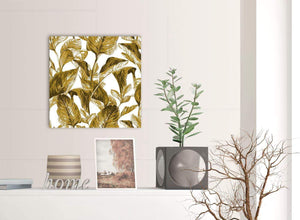 Contemporary Mustard Yellow White Tropical Leaves Canvas Modern 49cm Square 1S318S For Your Living Room