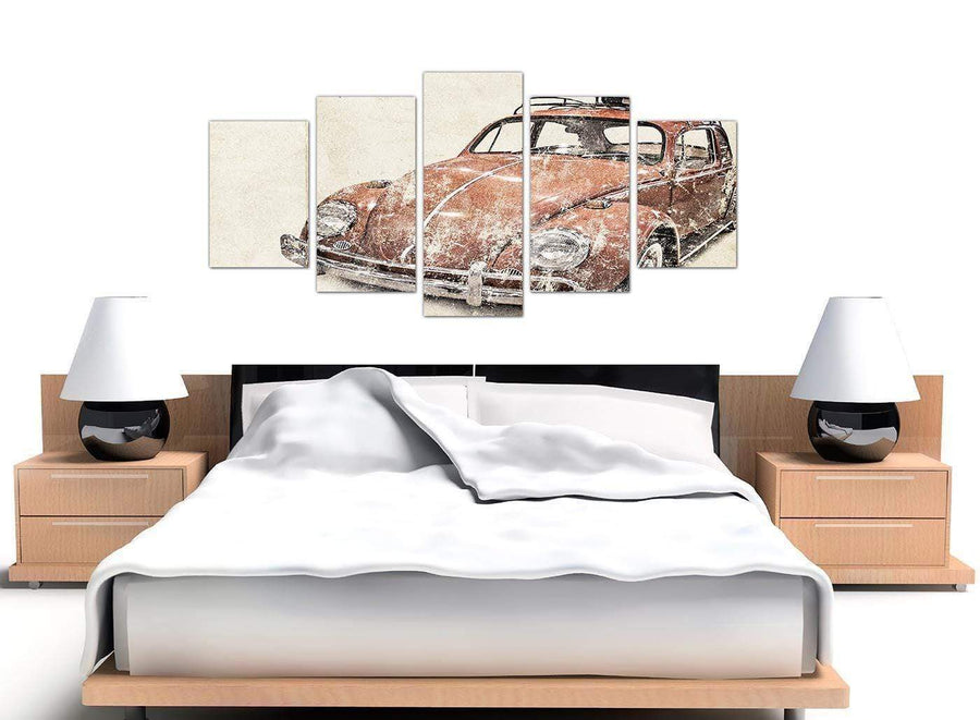 oversized extra large vw beetle bug rat look surfer brown volkswagen lifestyle canvas split set of 5 5279 for your bedroom