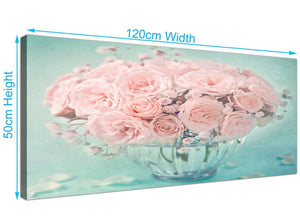 panoramic duck egg blue and pink roses flower floral canvas modern 120cm wide 1287 for your living room