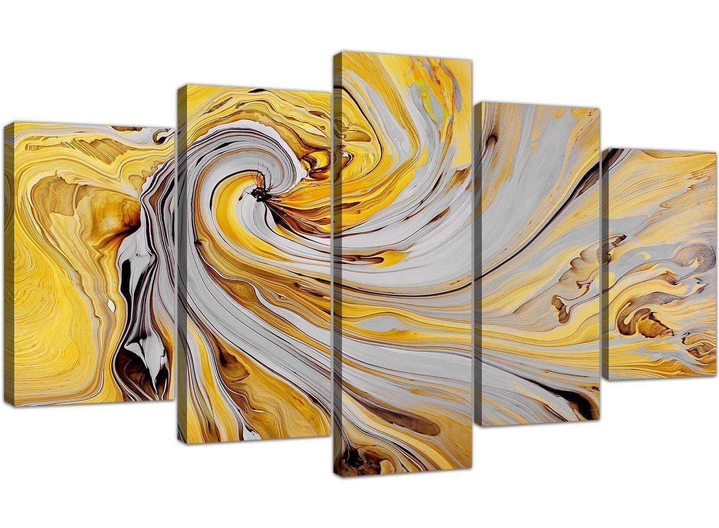 Mustard Yellow and Grey Spiral Swirl - Abstract Canvas Modern