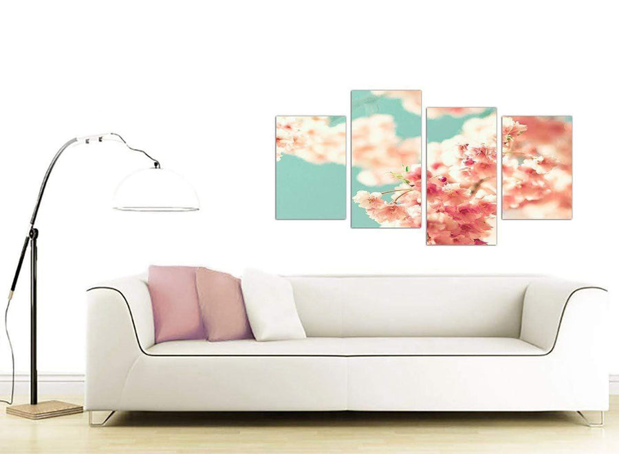 contemporary large japanese cherry blossom shabby chic pink blue floral canvas split 4 panel 4288 for your girls bedroom