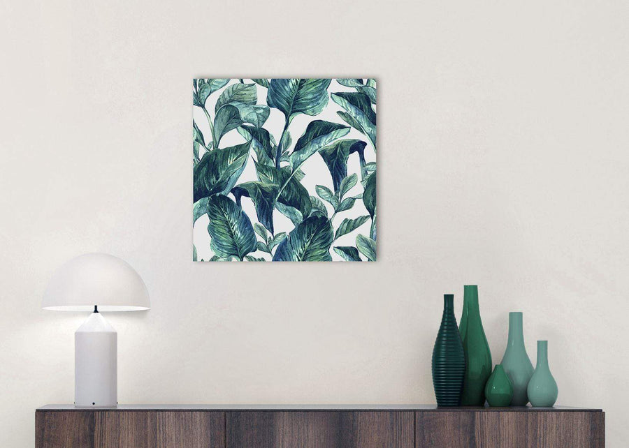Cheap Teal Blue Green Tropical Exotic Leaves Canvas Modern 49cm Square 1S325S For Your Dining Room
