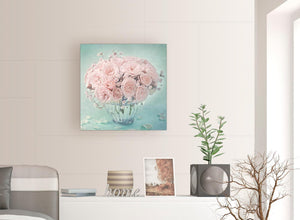 contemporary duck egg blue and pink roses flower floral canvas modern 64cm square 1s287m for your girls bedroom