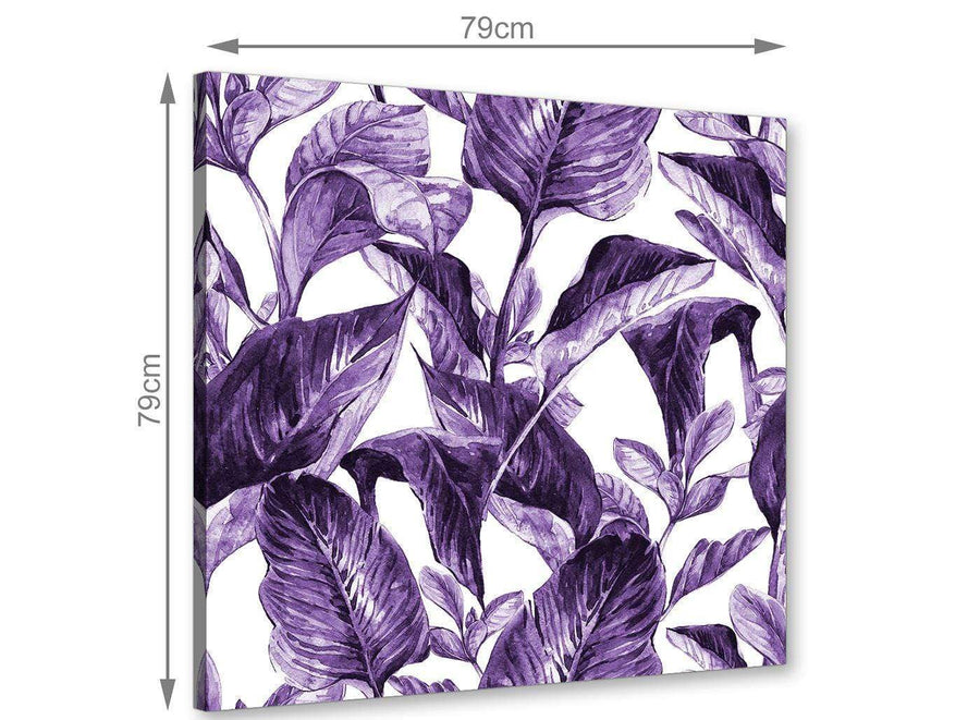 Chic Dark Purple White Tropical Exotic Leaves Canvas Modern 79cm Square 1S322L For Your Living Room