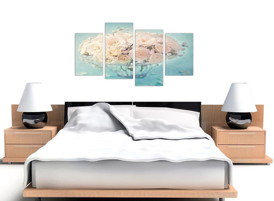 oversized large duck egg blue and white roses flowers floral canvas split 4 set 4286 for your living room