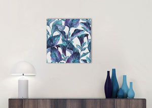 Cheap Turquoise And White Tropical Leaves Canvas Modern 49cm Square 1S323S For Your Dining Room