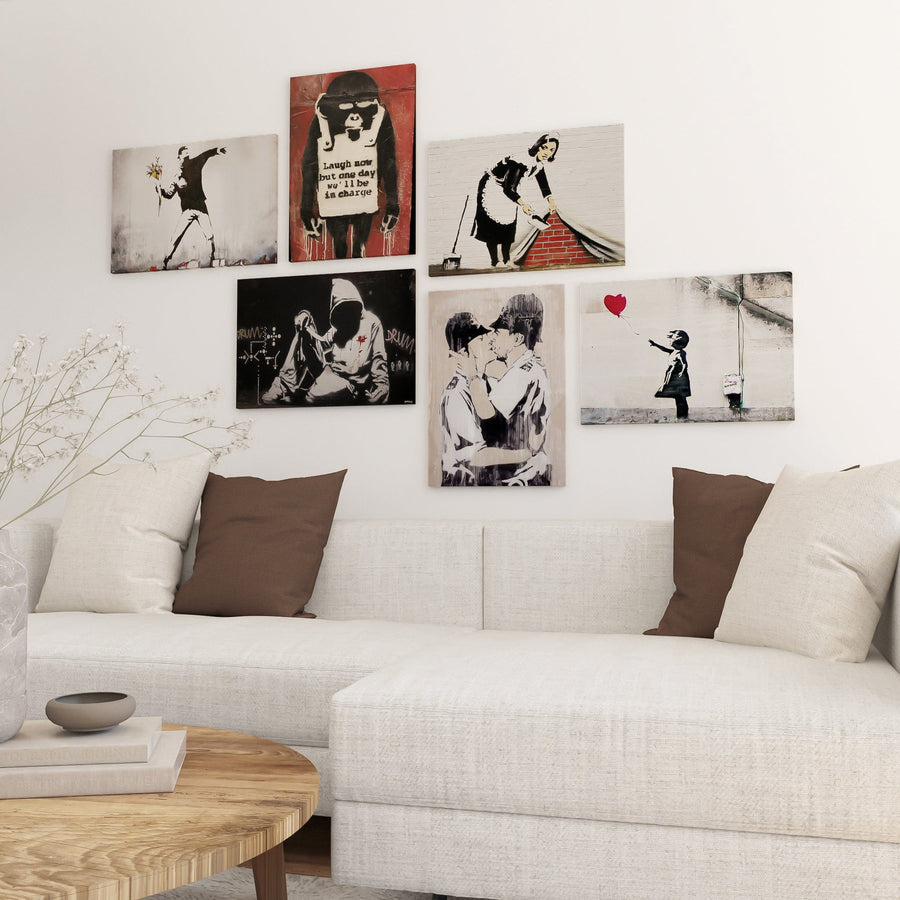 Banksy Canvas - Gallery Wall Art - Set of 6 Pictures XL - 185cm Wide