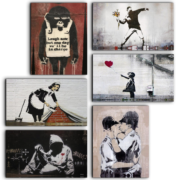 Banksy Canvas - Gallery Wall Art - Set of 6 Pictures XL - 185cm Wide